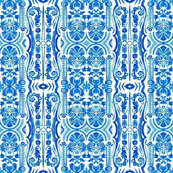 Seamless Coastal Geometric Floral Mosaic Effect Ornamental Arabesque All Summer —  Fotos de Stock