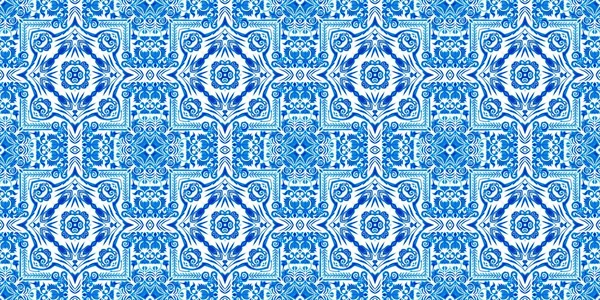 Seamless Coastal Geometrical Floral Mosaic Effect Banner Ornamental Arabesque Summer — Fotografia de Stock