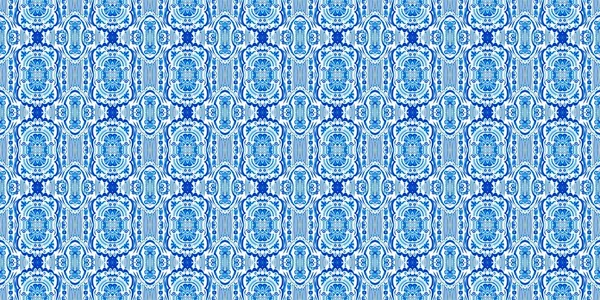 바다없는 기하학적 모자이크 계절적 Arabesque Edge Trim Blue Azulejo Tile — 스톡 사진