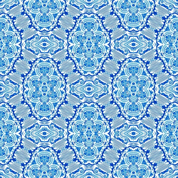 Seamless Coastal Geometric Floral Mosaic Effect Ornamental Arabesque All Summer — Stockfoto