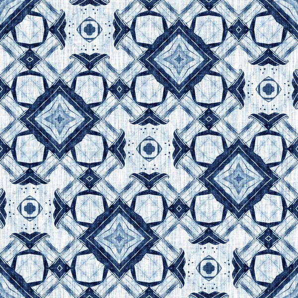 Indigo Dye Wash Coastal Damask Quilt Seamless Pattern Washed Out — стоковое фото