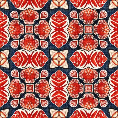  Kıyılarda yaşayan denizcilik tarzında kusursuz bir desen. Modern soyut pamuk keten efekt kumaş arka planı. Lacivert kırmızı azulejos fayans tarzı muz desenli eşarp..