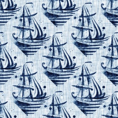 Çivit boyası, sahil temizliği, Damask yorganı, kusursuz desen. Dip Boyalı Görüntü efekti Deniz ve Deniz Mavisi İç Tekstil Arkaplanlarında keten desenli döşeme efekti