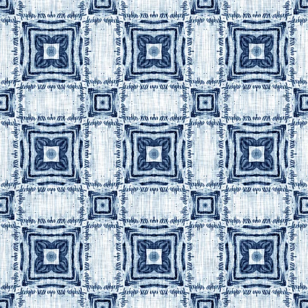 Indigo Dye Wash Coastal Damask Quilt Seamless Pattern Washed Out — Stockfoto