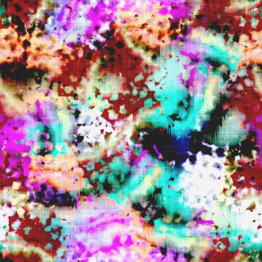  Kusursuz renkli lekeli uzay boyalı efekt modayı. Yumuşak döşenmiş arka plan. Dağınık yaz kravatlı batik plaj aşınma desenli.