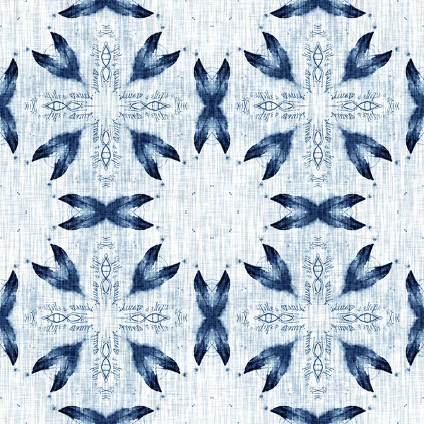 Indigo Dye Wash Coastal Damask Quilt Seamless Pattern Washed Out — ストック写真