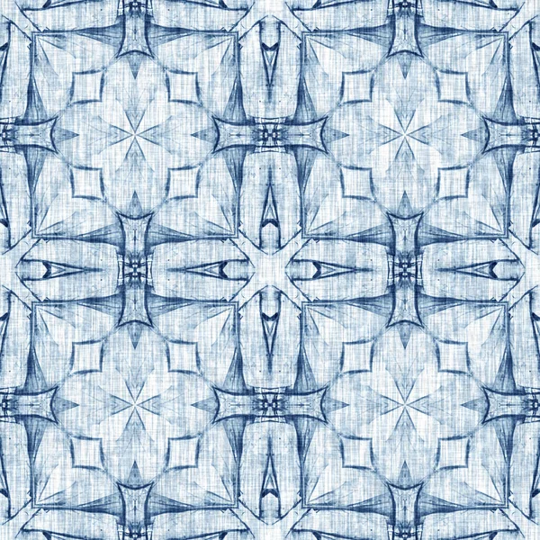 Indigo Dye Wash Coastal Damask Quilt Seamless Pattern Washed Out — ストック写真