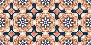  Nantucket tarzı dekoratif tasarımlı erkeksi moda süsleme afişi. Bitmek bilmeyen tekrarlanabilir kaset. Retro mavi desen çarpışma geometrik bandana kenarı. 