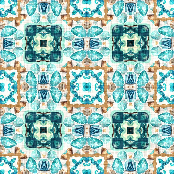 Modern Nantucket Summer Printed Fabric Seamless Repeat Teal Beach House — Stockfoto