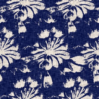 Fashion all over print for beach wear. Masculine shirt tie dye effect. Repeatable woven textile swatch. Summer indigo batik block print dyed motif seamless pattern. 