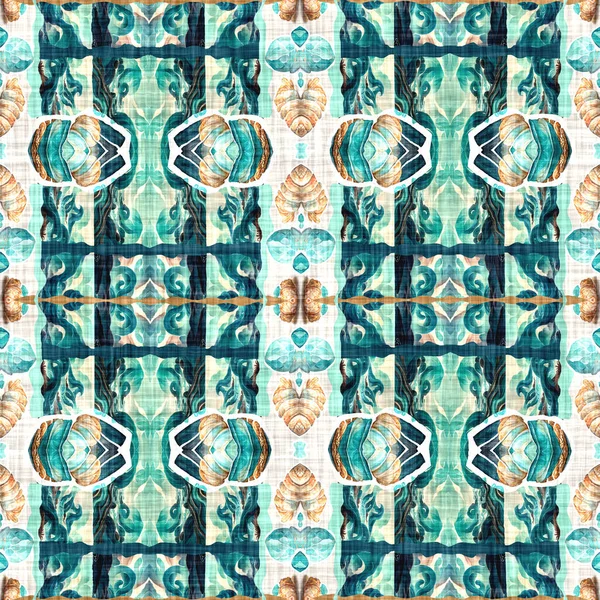 Modern Nantucket Summer Printed Fabric Seamless Repeat Teal Beach House — Foto Stock