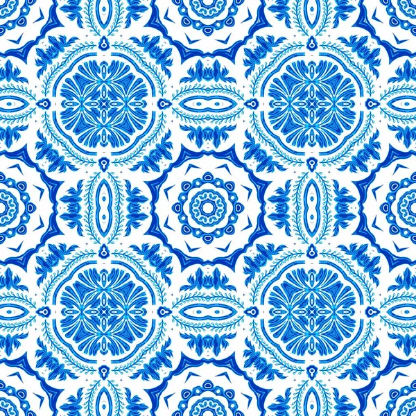 Seamless Coastal Geometric Floral Mosaic Effect Ornamental Arabesque All Summer — Stock fotografie