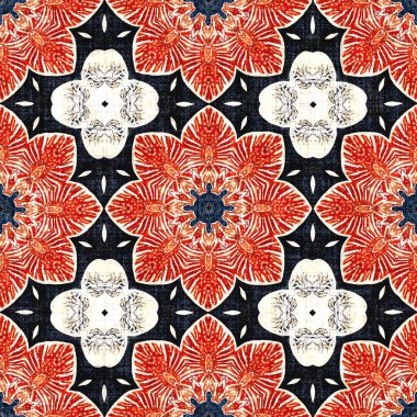  Kıyılarda yaşayan denizcilik tarzında kusursuz bir desen. Modern soyut pamuk keten efekt kumaş arka planı. Lacivert kırmızı azulejos fayans tarzı muz desenli eşarp..