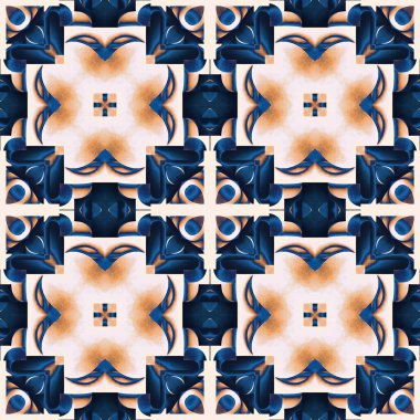  Seamless coastal blur painterly geometric mosaic effect. Patchwork masculine all over summer fashion damask repeat.Indigo Blue white watercolor batik azulejos tile background.