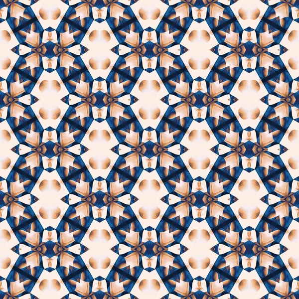 Seamless coastal blur painterly geometric mosaic effect. Patchwork masculine all over summer fashion damask repeat.Indigo Blue white watercolor batik azulejos tile background.