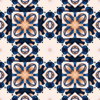  Seamless coastal blur painterly geometric mosaic effect. Patchwork blur masculine all over summer fashion damask repeat,Indigo Blue white watercolor batik azulejos tile background.