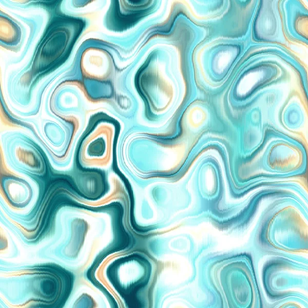 Washed Teal Wavy Blur Melange Seamless Pattern Aquarelle Effect Boho — 图库照片