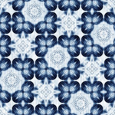 Çivit boyası, sahil temizliği, Damask yorganı, kusursuz desen. Dip Boyalı Görüntü efekti Deniz ve Deniz Mavisi İç Tekstil Arkaplanlarında keten desenli döşeme efekti
