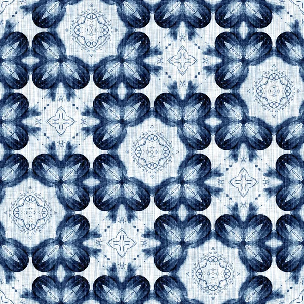 Indigo Dye Wash Coastal Damask Quilt Seamless Pattern Washed Out — ストック写真