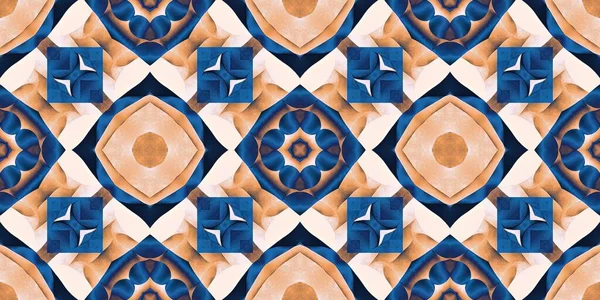 Seamless Coastal Geometrical Floral Mosaic Effect Banner Ornamental Arabesque Summer — ストック写真