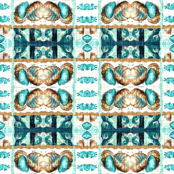 Modern Nantucket Summer Printed Fabric Seamless Repeat Teal Beach House — Stok fotoğraf