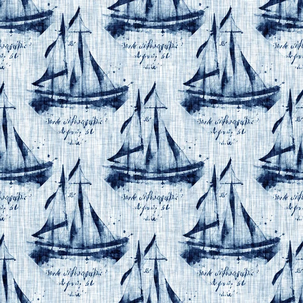 Indigo Dye Wash Coastal Damask Quilt Seamless Pattern Washed Out — 스톡 사진