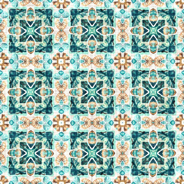 Modern Nantucket Summer Printed Fabric Seamless Repeat Teal Beach House — ストック写真