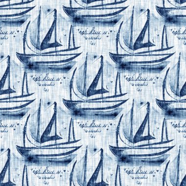 Çivit boyası, sahil temizliği, Damask yorganı, kusursuz desen. Dip Boyalı Görüntü efekti Deniz ve Deniz Mavisi İç Tekstil Arkaplanlarında keten desenli döşeme efekti