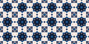  Seamless coastal geometrical floral mosaic effect banner. Ornamental blur bleed arabesque summer fashion repeat edge trim.Blue white watercolor azulejo tile border background.