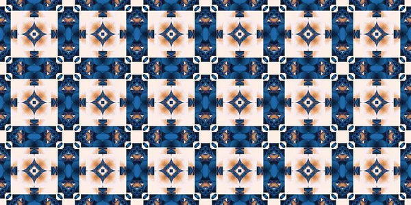  Seamless coastal geometrical floral mosaic effect banner. Ornamental blur bleed arabesque summer fashion repeat edge trim.Blue white watercolor azulejo tile border background.