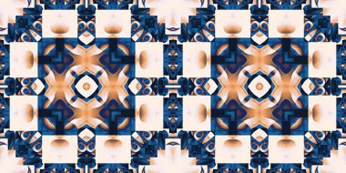  Seamless coastal geometrical floral mosaic effect banner. Ornamental arabesque summer fashion repeat edge trim.Blue white blur watercolor azulejo tile border background.