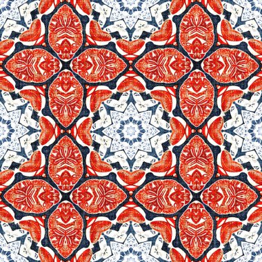  Kıyılarda yaşayan denizcilik tarzında kusursuz bir desen. Modern soyut pamuk keten efekt kumaş arka planı. Lacivert kırmızı azulejos fayans tarzı muz desenli eşarp..