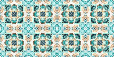  Modern nantucket summer printed edging time fabric. Banner ribbon in seamless repeat.Teal beach house border in coastal style patchwork pattern.