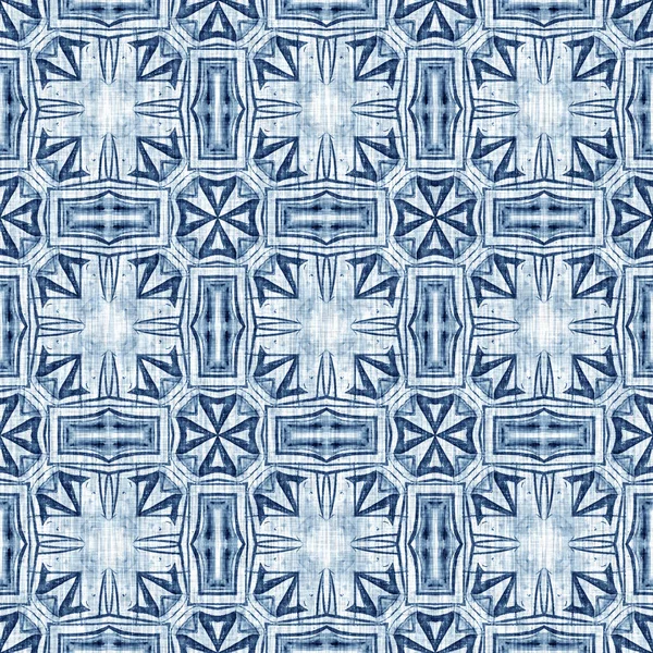 Indigo Dye Wash Coastal Damask Quilt Seamless Pattern Washed Out — Zdjęcie stockowe