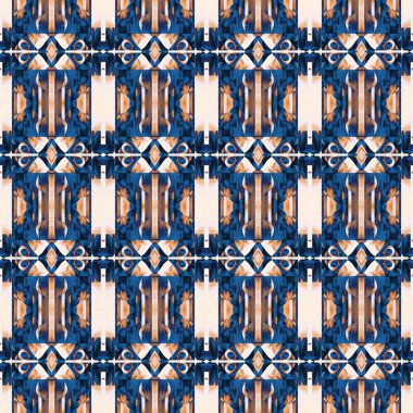  Seamless coastal blur painterly geometric mosaic effect. Patchwork blur masculine all over summer fashion damask repeat,Indigo Blue white watercolor batik azulejos tile background.