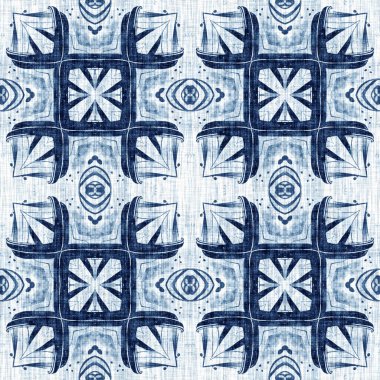 Çivit boyası, sahil temizliği, Damask yorganı, kusursuz desen. Dip Boyalı Görüntü efekti Deniz ve Deniz Mavisi İç Tekstil Arkaplanlarında keten desenli döşeme efekti