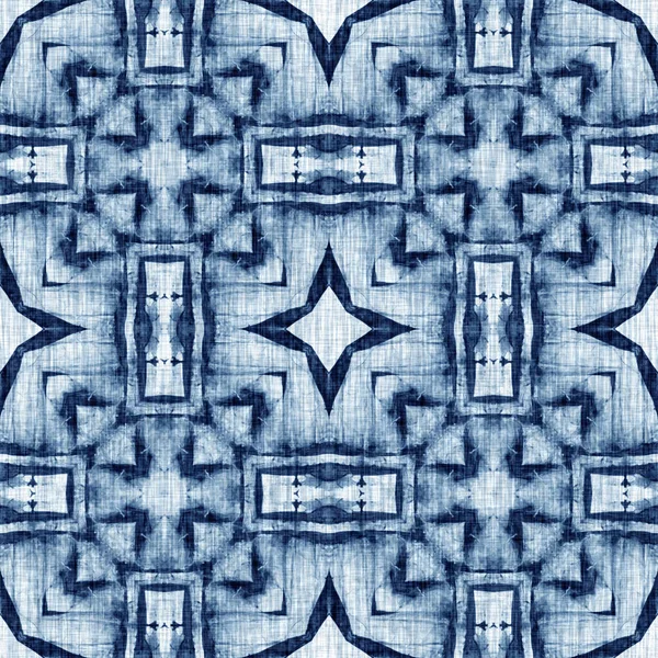 Indigo Dye Wash Coastal Damask Quilt Seamless Pattern Washed Out — ストック写真