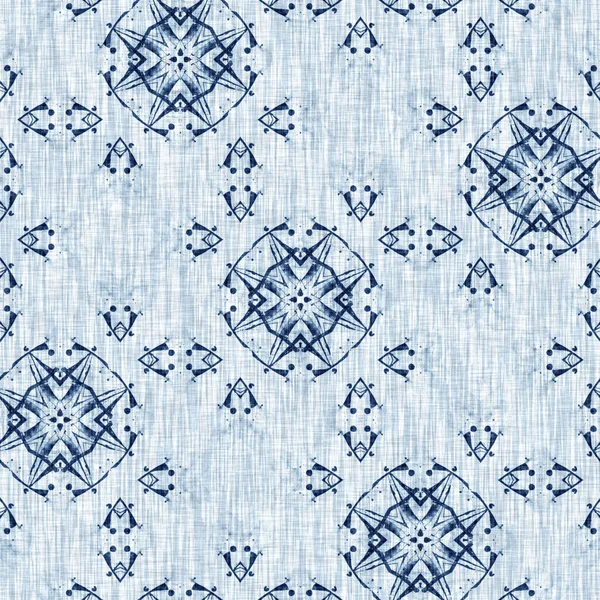 Indigo Dye Wash Coastal Damask Quilt Seamless Pattern Вимитий Ефект — стокове фото