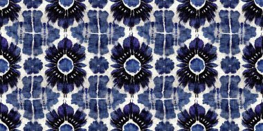  Fashion endless trim ribbon edge for beach wear. Masculine shirt tie dye effect. Repeat woven textile banner.Summer indigo bandana dyed motif seamless blur bleed border pattern.