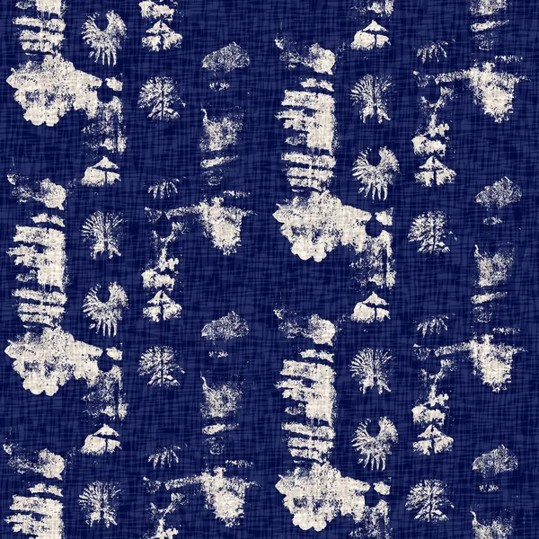 Fashion all over print for beach wear. Masculine shirt tie dye effect. Repeatable woven textile swatch. Summer indigo batik block print dyed motif seamless pattern. 