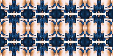 Seamless coastal geometrical floral mosaic effect banner. Ornamental arabesque summer fashion repeat edge trim.Blue white blur watercolor azulejo tile border background.