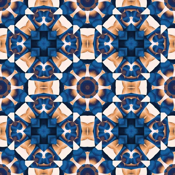 Seamless coastal blur painterly geometric mosaic effect. Patchwork blur masculine all over summer fashion damask repeat,Indigo Blue white watercolor batik azulejos tile background.