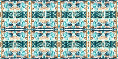  Modern nantucket summer printed edging time fabric. Banner ribbon in seamless repeat.Teal beach house border in coastal style patchwork pattern.