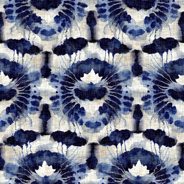  Fashion all over print for beach wear. Masculine blur bleed shirt tie dye effect. Repeatable woven textile swatch Summer indigo dyed motif seamless pattern.