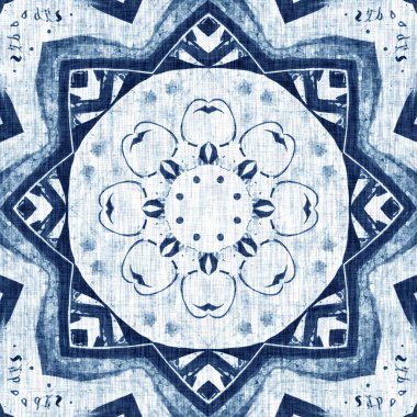 Çivit boyası, sahil temizliği, Damask yorganı, kusursuz desen. Dip Boyalı Görüntü efekti Deniz ve Deniz Mavisi İç Tekstil Arkaplanlarında keten desenli döşeme efekti