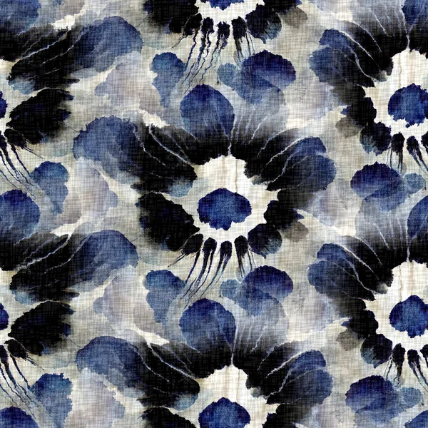  Fashion all over print for beach wear. Masculine blur bleed shirt tie dye effect. Repeatable woven textile swatch Summer indigo dyed motif seamless pattern.