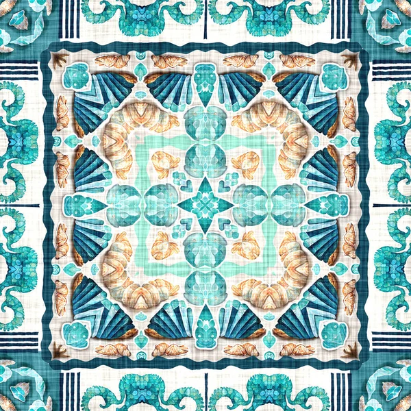 Modern Nantucket Summer Printed Fabric Seamless Repeat Teal Beach House —  Fotos de Stock