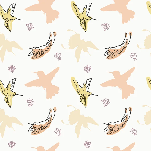 Viktorianische botanische Kolibri nahtlosen Vektorhintergrund. Vintage-Muster exotischer Vögel für den ganzen Druck. Niedliche Dschungel-Tierkulisse für florales Textil. — Stockvektor