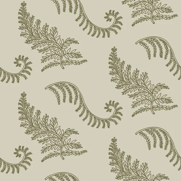 Retro botanical fern frond vector pattern. Seamless vintage ecological foliage for all over print. Hand drawn ornate forest leaf backdrop. — Stock Vector