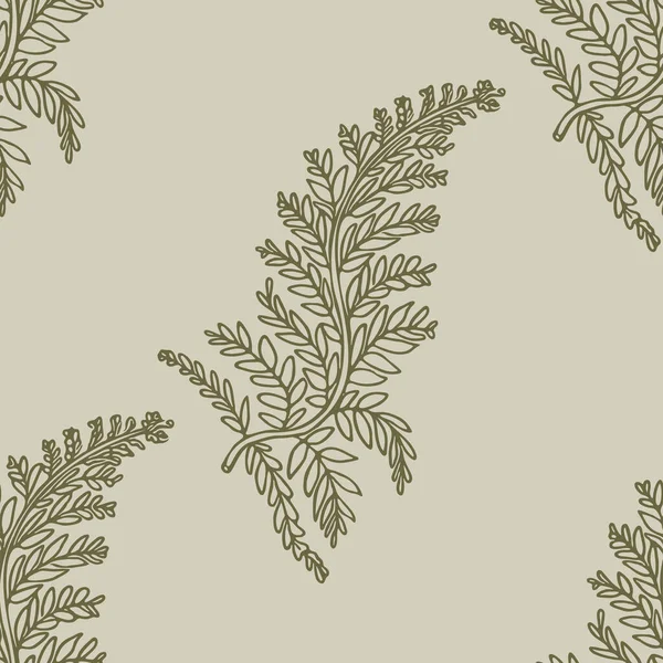 Retro botanical fern frond vector pattern. Seamless vintage ecological foliage for all over print. Hand drawn ornate forest leaf backdrop. — Stock Vector